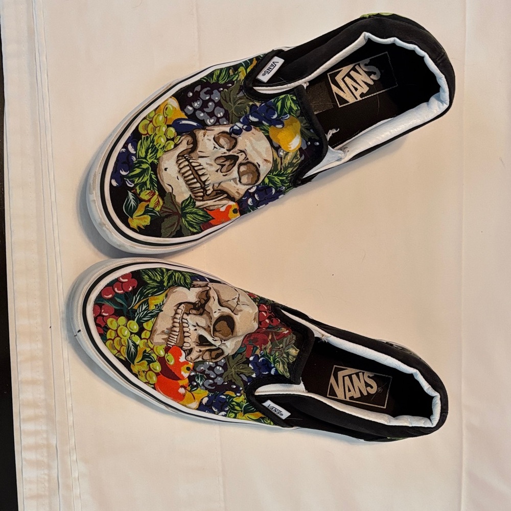 Vans Multicolor Skull and Floral Slip-Ons